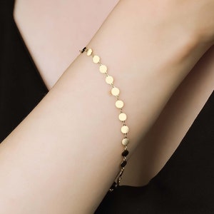 14k Solid Gold Disc Chain Bracelet for Women