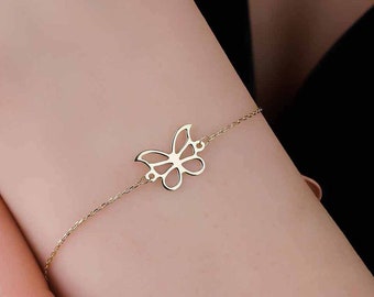 Dainty Gold Butterfly Charm Bracelet with Adjustable Chain