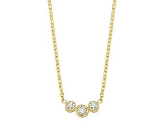 Trio Bezel Diamond Choker Necklace in Real Gold