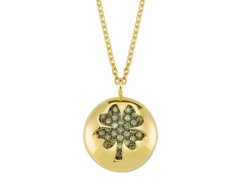 14k Gold Clover Necklace with Brown Diamond