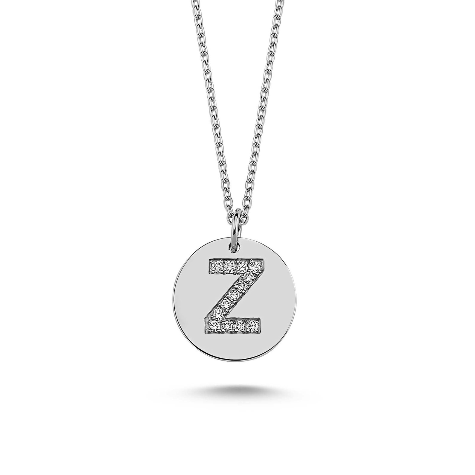 Letter Z Charm Pendant Necklace 14k Solid Gold Initial Coin Etsy