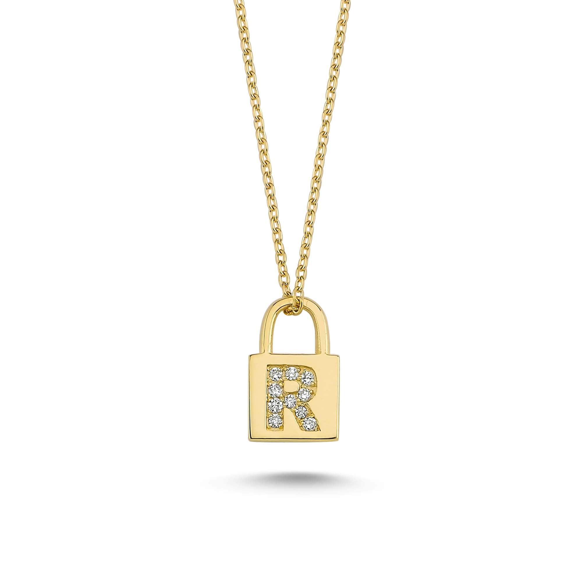 Letter R Charm Pendant Necklace 14k Solid Gold Initial Etsy