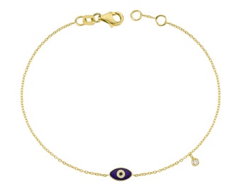 Dark Blue Evil Eye Bracelet with Diamond in Marquise Shape