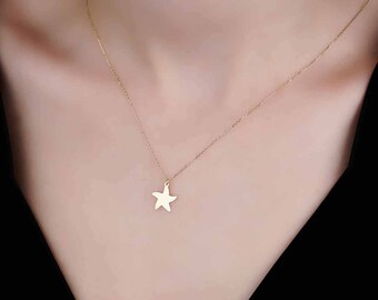 Simple 14k Starfish Nautical Charm Necklace