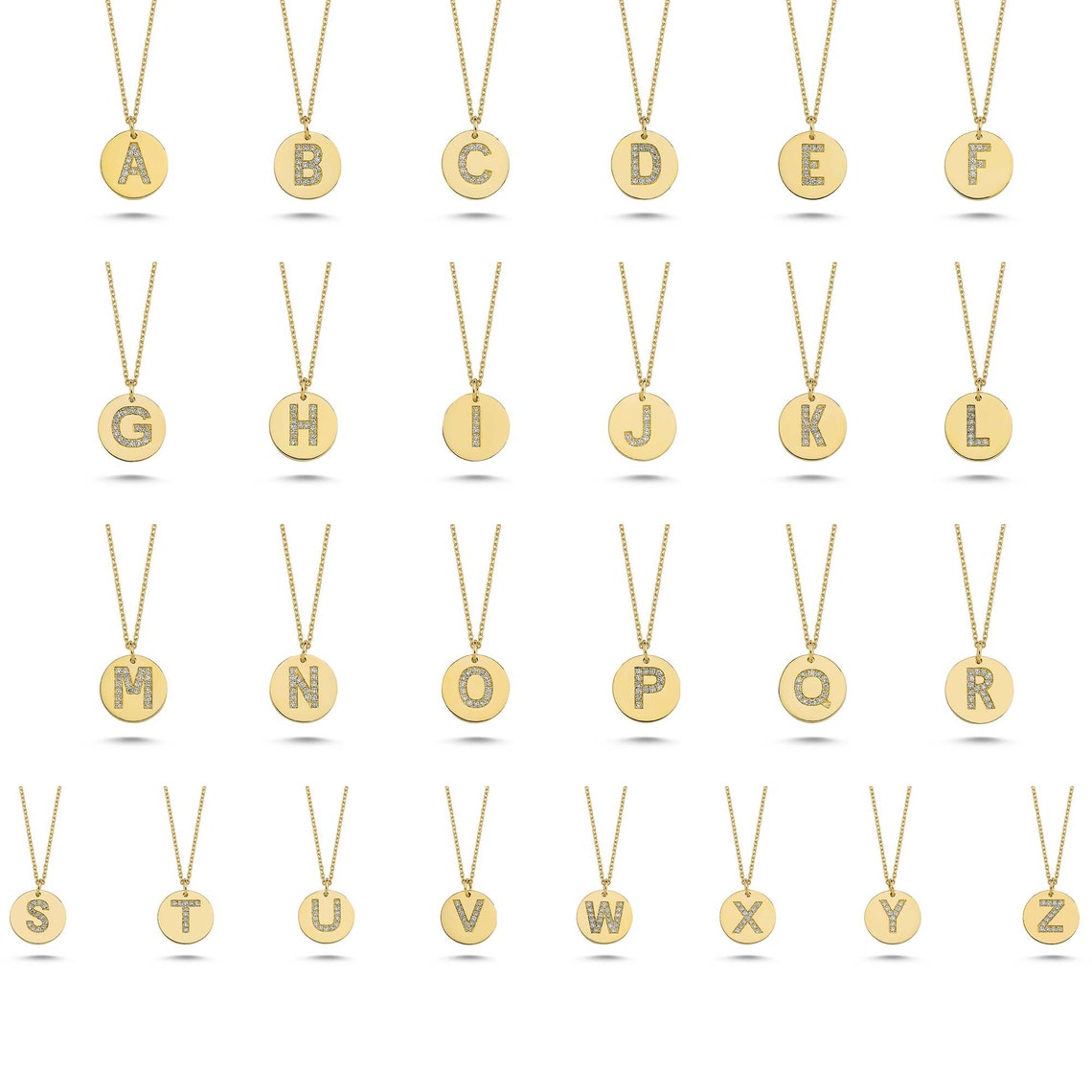 Alphabet Letter Charm Pendant Necklace 14k Solid Gold Initial Etsy