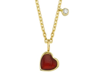 Red Enamel Color Heart Charm Necklace with Diamond