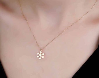 Delicate Snowflake Winter Charm Necklace in Real Gold