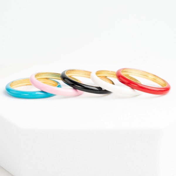 Colorful Enamel Band Ring in 14k Solid Gold - Enamel Stacking Ring - Waterproof Enamel Ring - Full Eternity Enamel Minimal Ring for Everyday