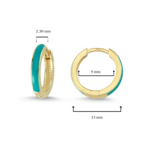 Turquoise Color Enamel Sleeper Hoop Earrings in Solid Gold image 2