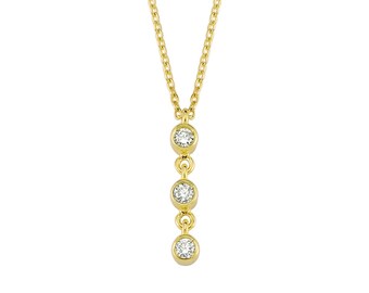 Dainty 3 Stone Vertical Diamond Necklace in 14k Gold