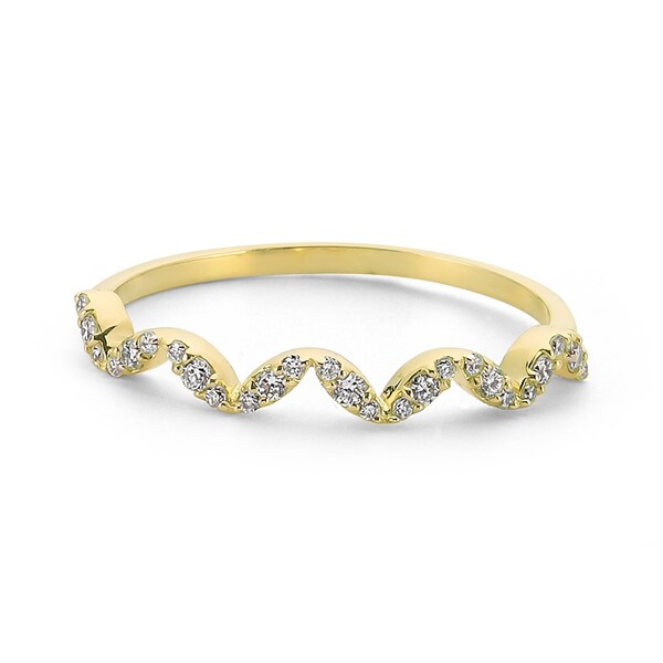 Pave Diamond Zig Zag Stacking Ring in 14k - Half Eternity Diamond Wedding Ring for Women - Dainty Diamond Wedding Ring - Daily Diamond Ring