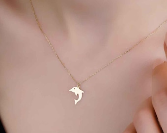 Cute Dolphin Charm Necklace in 14k Real Gold
