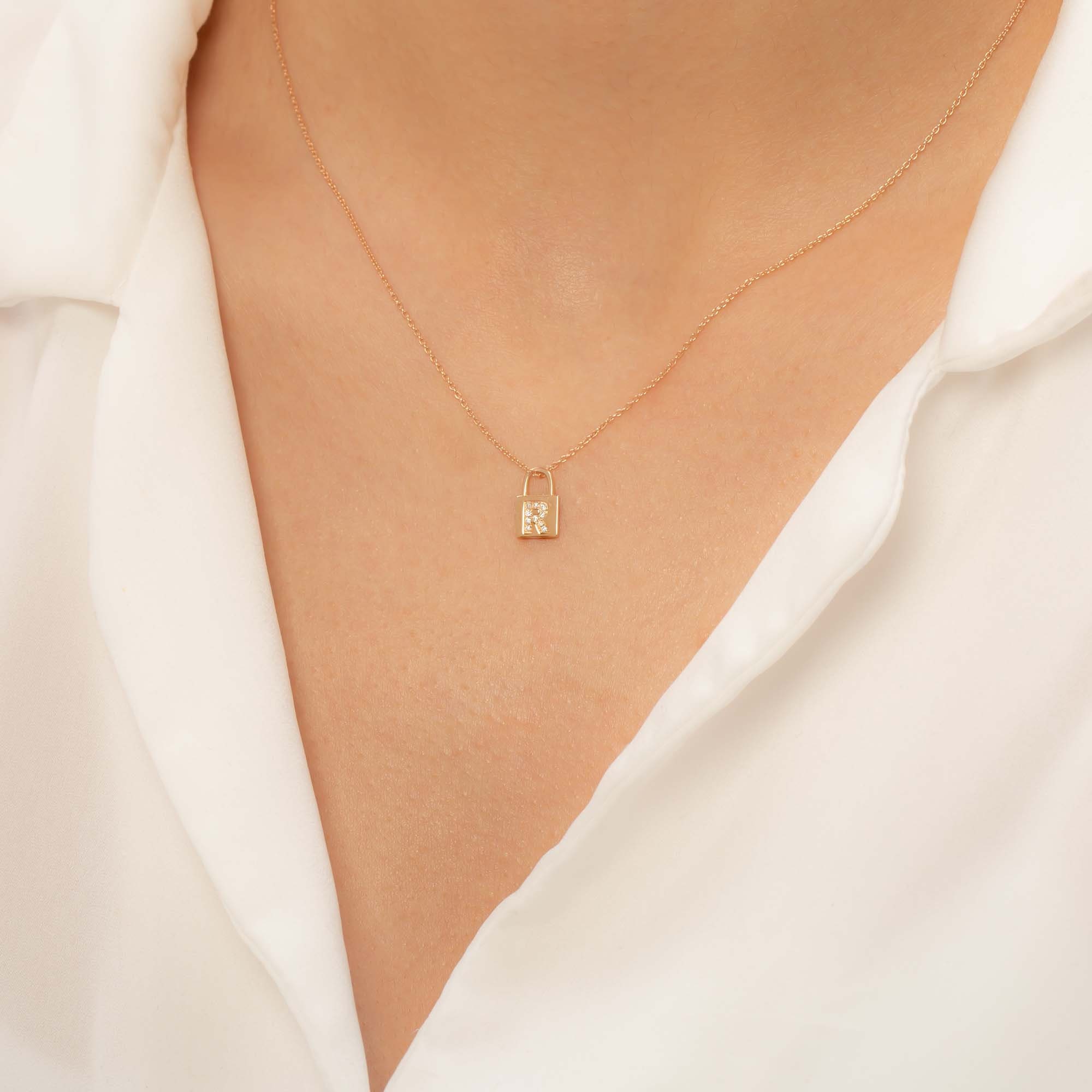 Letter R Charm Pendant Necklace 14k Solid Gold Initial Etsy