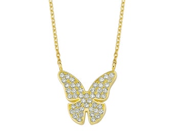 Delicate Butterfly Necklace with Small Diamond in Gold