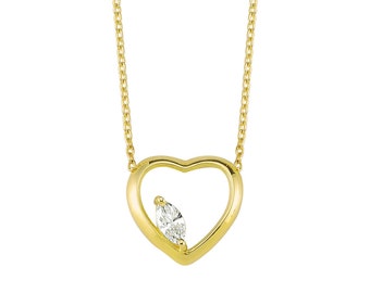 Unique Heart Necklace with Single Marquise Diamond