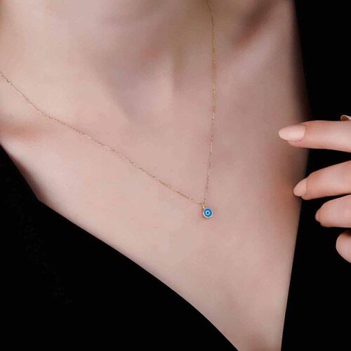 Minimalist Evil Eye Necklace - 14k Gold Evil sales Eye Necklace - Real Gold Evil Eye Necklace