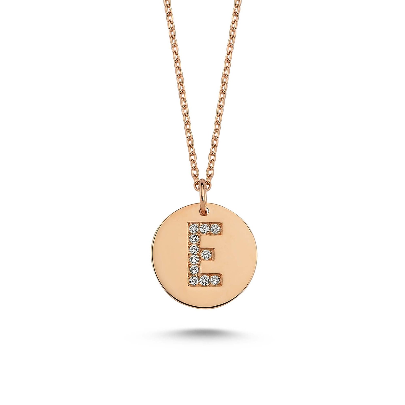 Letter E Charm Pendant Necklace 14k Solid Gold Initial Coin Etsy