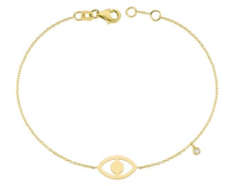 Schlichtes Gold Evil Eye Bettelarmband mit Diamant