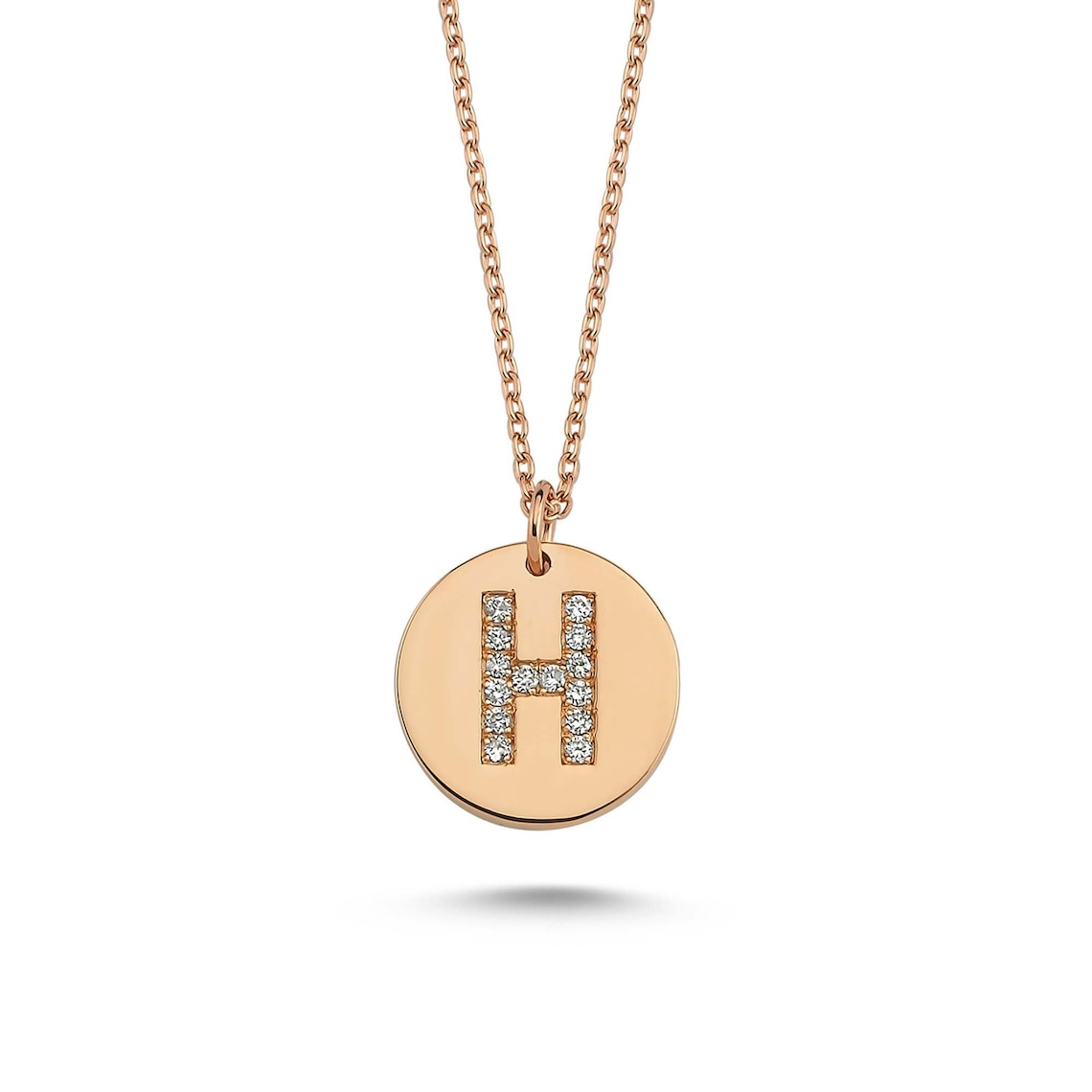 Letter H Charm Pendant Necklace 14k Solid Gold Initial Coin Etsy