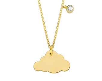 Dainty Gold Cloud Charm Necklace with Diamond Chain