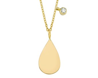 Thin Plain Gold Pear Shape Charm Necklace with Real Diamond