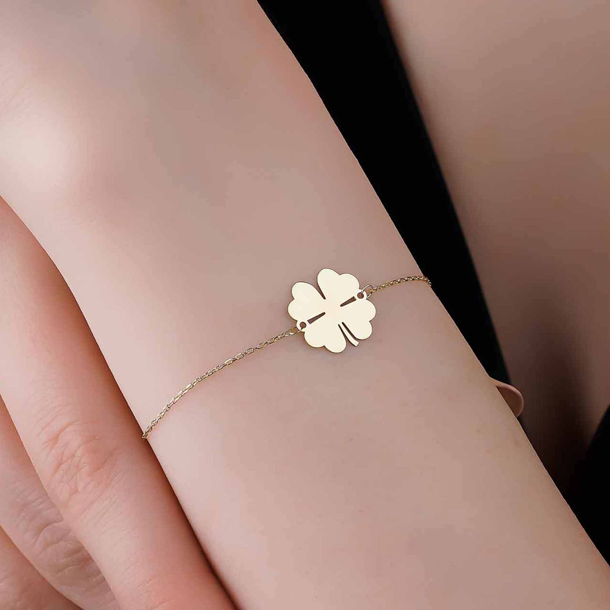 14k Gold Clover Bracelet Solid Gold Bracelet Flower Charm Etsy
