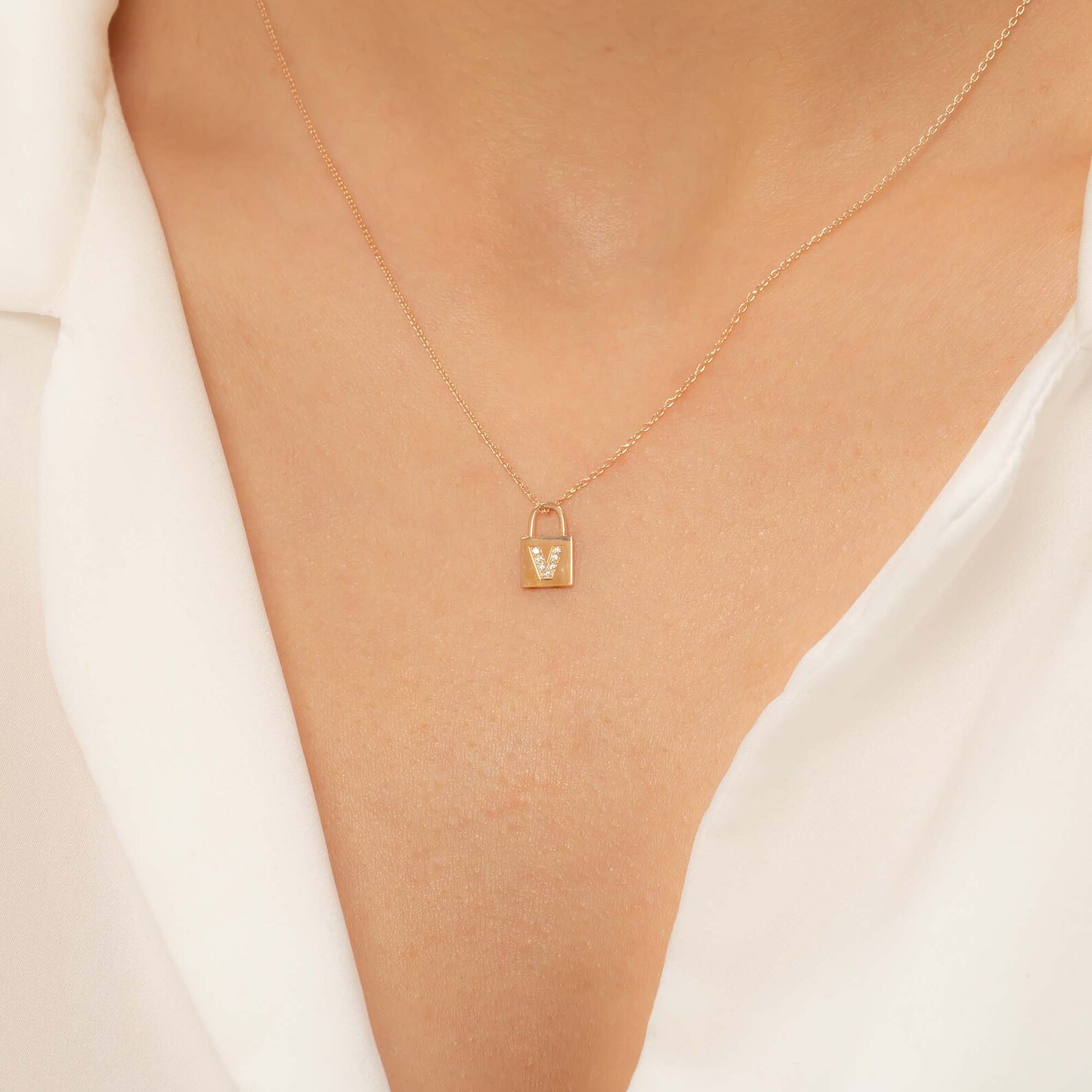 Letter V Charm Pendant Necklace 14k Solid Gold Initial | Etsy