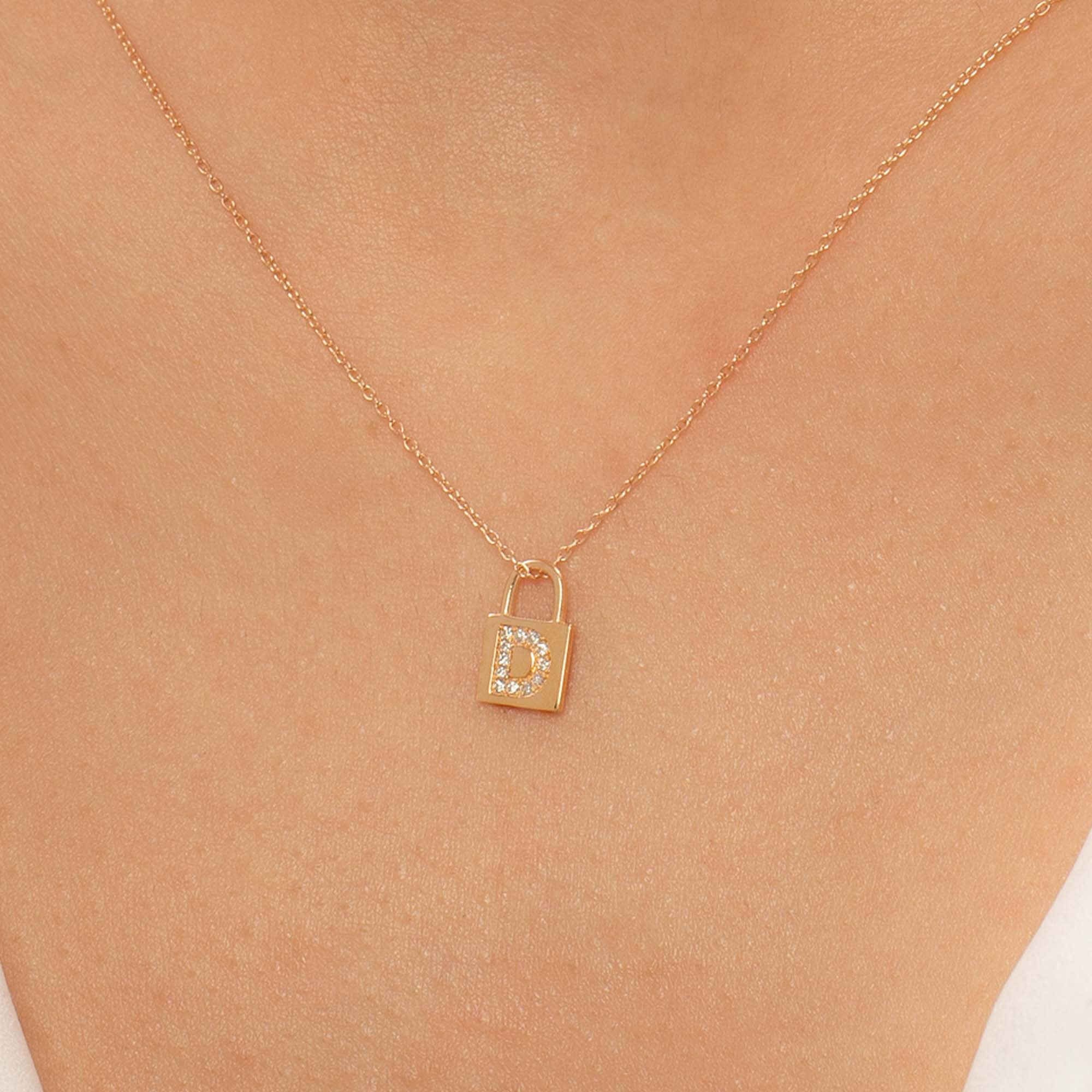 Letter D Charm Pendant Necklace 14k Solid Gold Initial Etsy