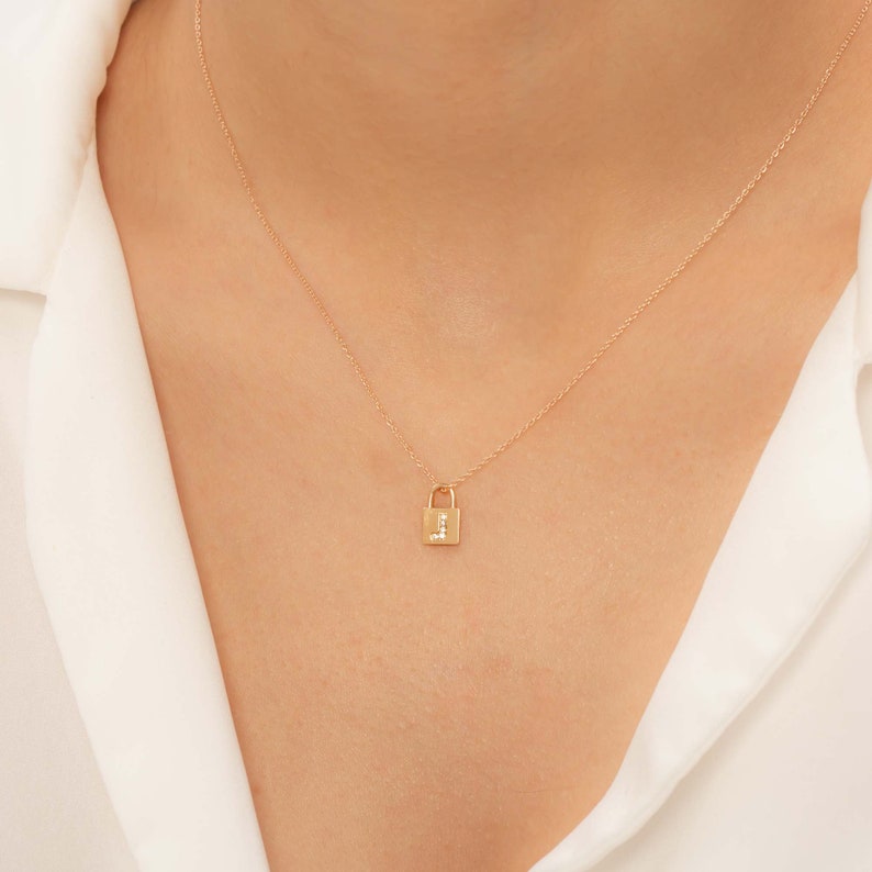 Padlock Diamond Necklace 14k Solid Gold Padlock Necklace Etsy