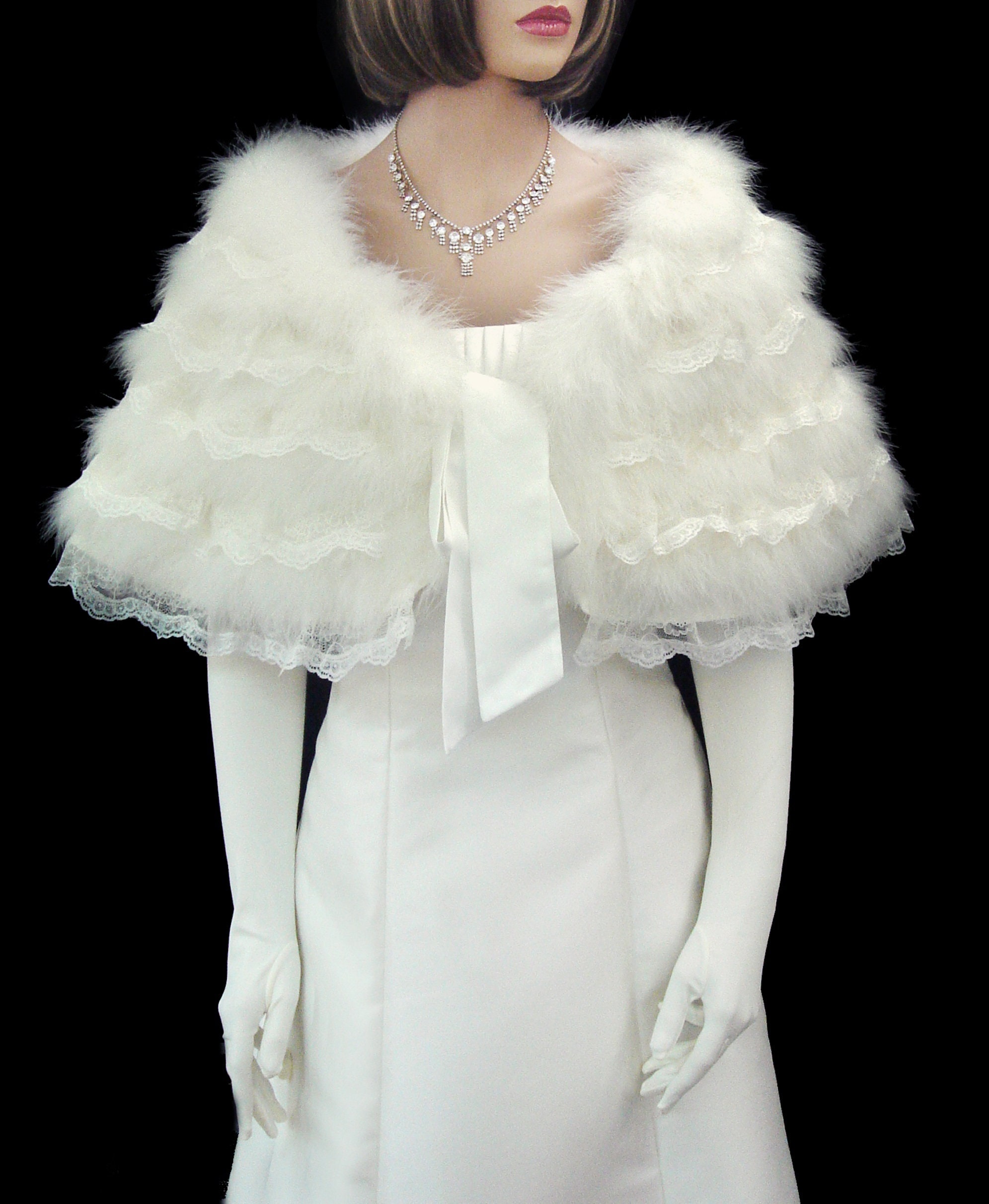 Cape wedding fur coat bridal bride accessories lace lining Etsy