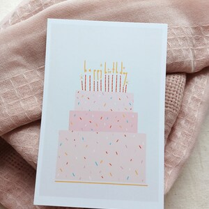 Cartão liso de bolo de aniversário rosa 4x6 cartão postal feliz aniversário