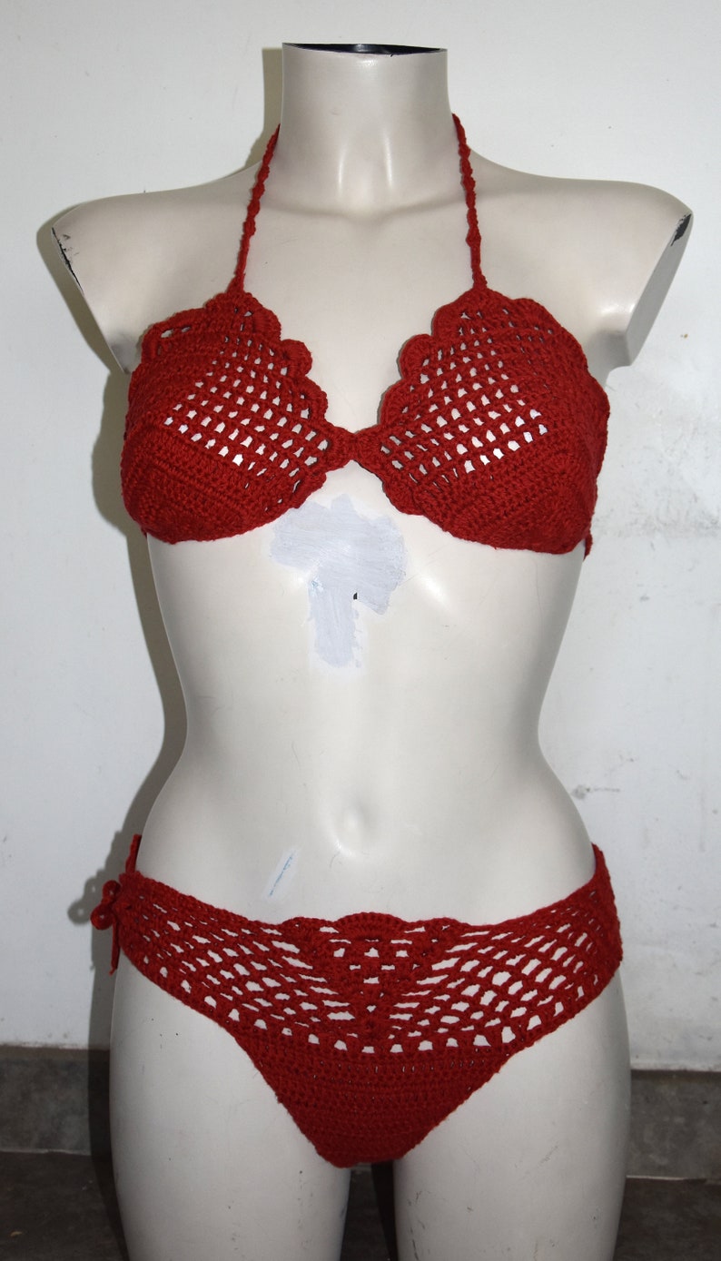 Burgundy crochet bikini set
