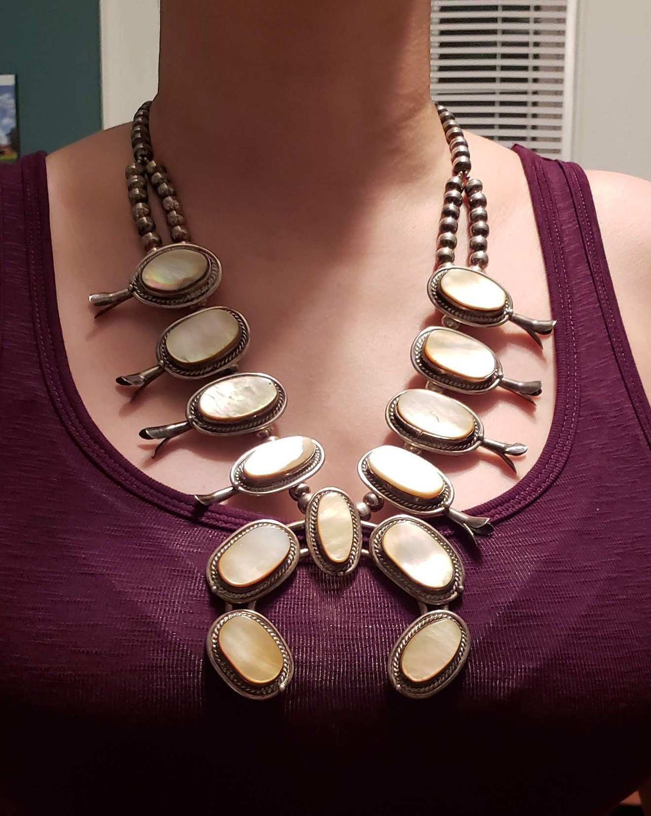 Vintage Squash Blossom Necklace Silver 