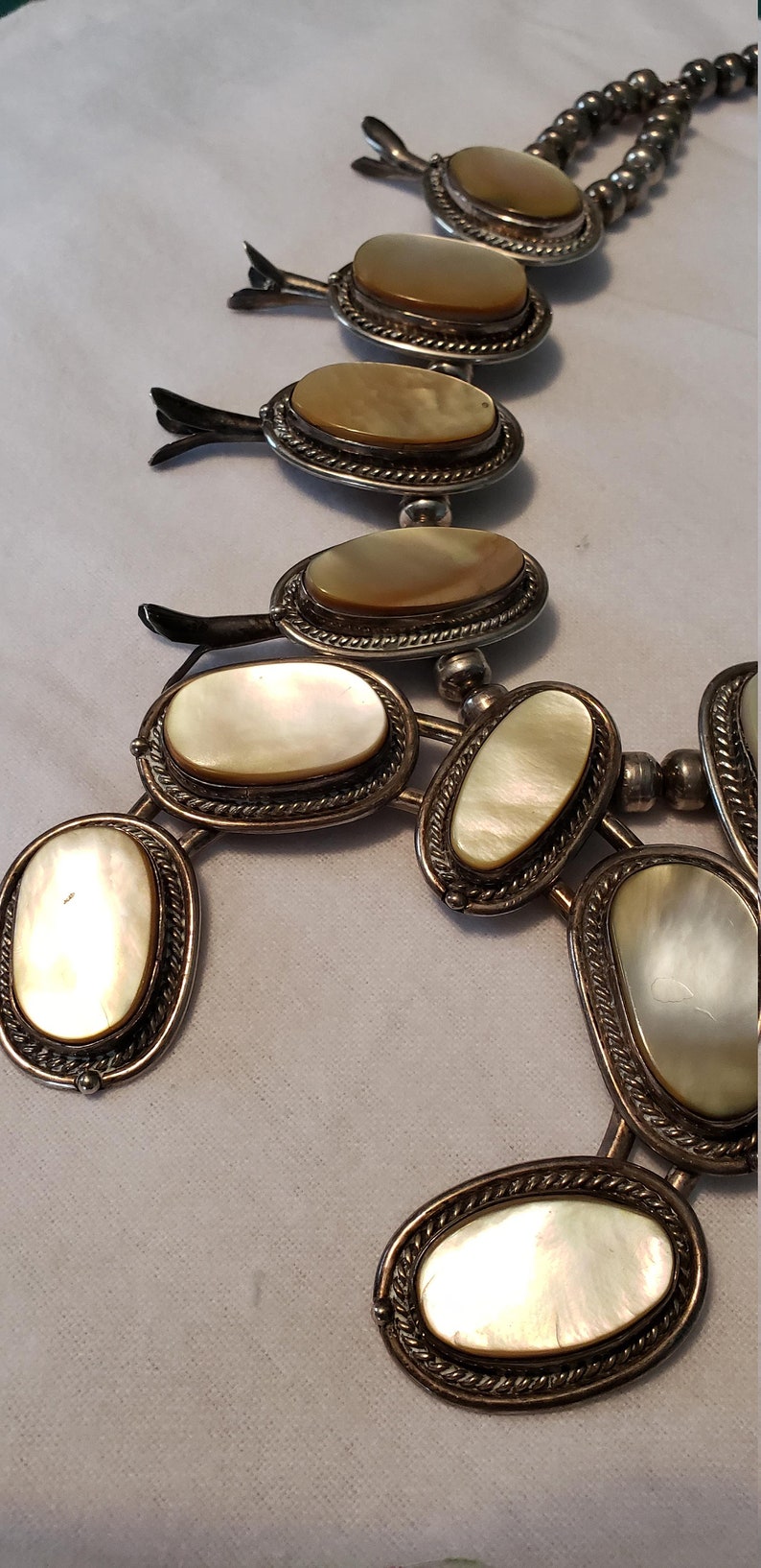 Vintage Squash Blossom Necklace Silver & Mother of Pearl Etsy