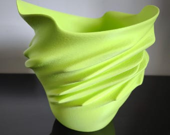 Vaso ondulato scultoreo moderno / Vaso con design intrecciato stampato in 3D / Coperchio verde lime