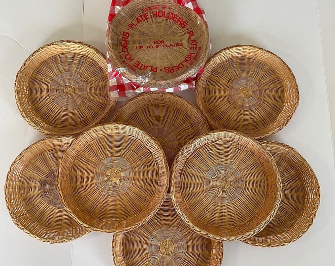 Wicker Paper Plate Holders Set of 12 Vintage Baskets Boho Etsy