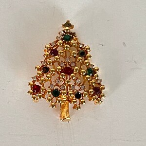 Eisenberg Ice Christmas Tree Brooch Signed Gold Tone Rhinestones