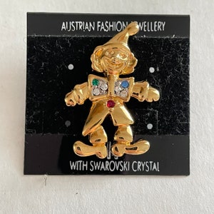 Clown Pin with Swarovski Crystals, Clown Brooch, Clown Tie Tack, Color Crystal Rhinestones, Artisan Fashion Jewelry with Swarovski Crystal