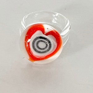 Murano glass ring, All Glass ring, Lamp work ring, Glass jewelry, Venetian glass ring, Cabochon ring with Heart and Circles