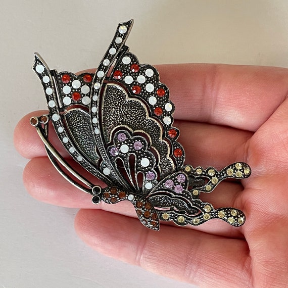 Victorian Butterfly Brooch, Rhinestone Butterfly … - image 5