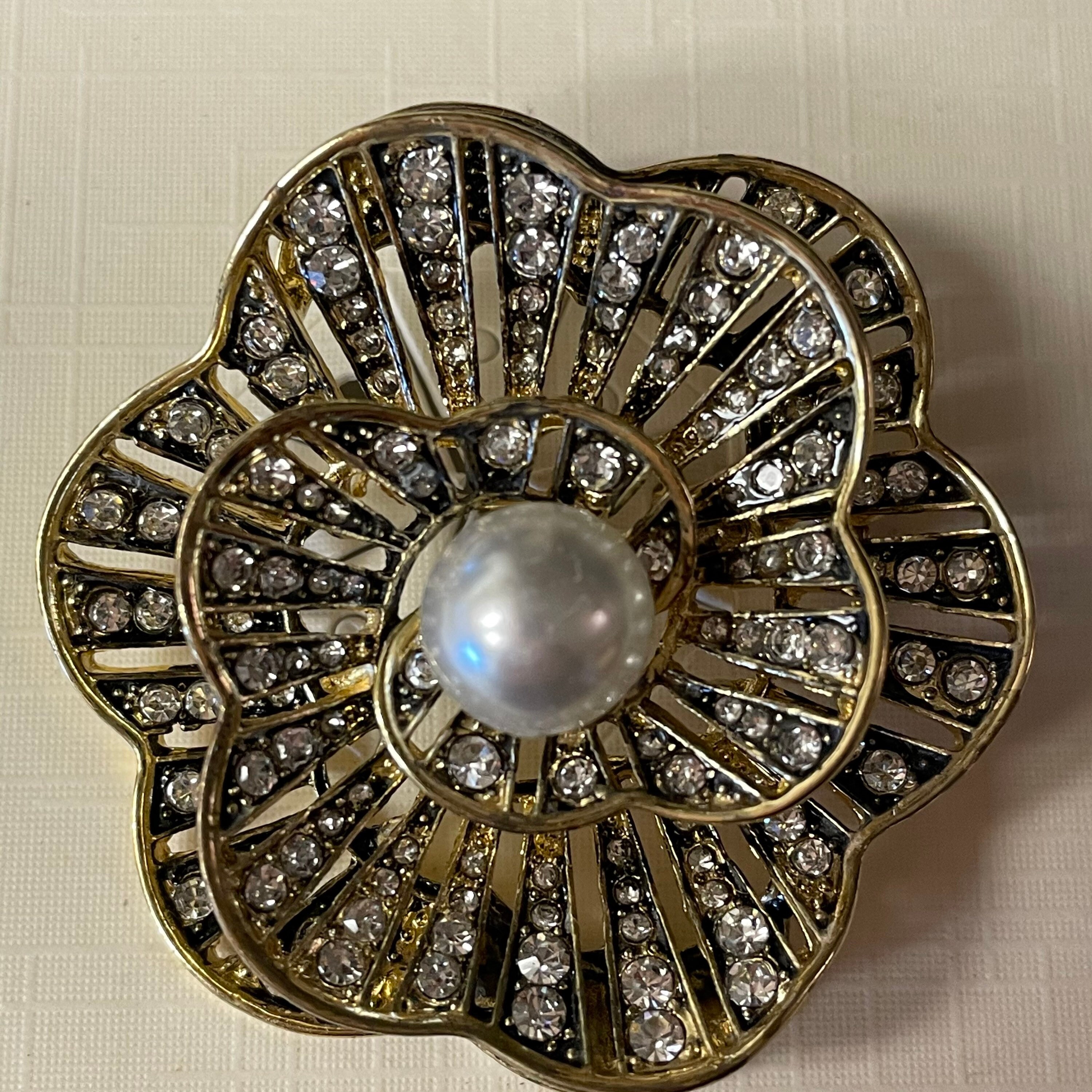 Vintage Napier Brooch Pin Pearl Rhinestone Flower Jewelry Etsy