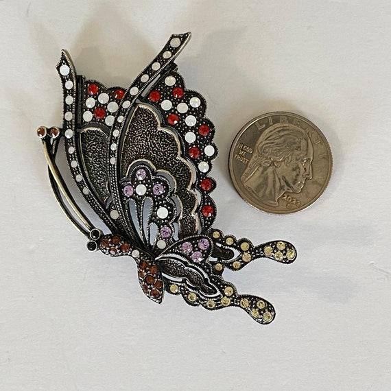 Victorian Butterfly Brooch, Rhinestone Butterfly … - image 8