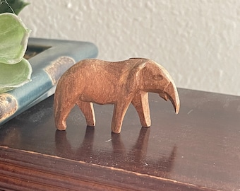 Hand Carved Wooden Elephant Figurine, Miniature Trunk Down Elephant, Boho Jungle Decor, Baby Elephant Carving