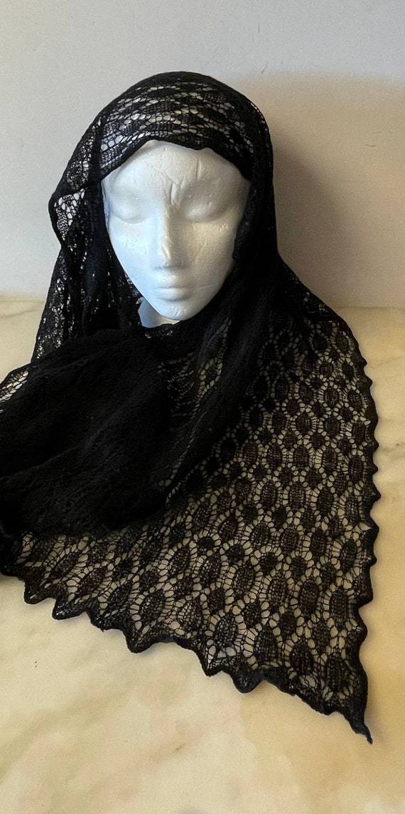 VTG Black Lace Mantilla Catholic Mourning Prayer Church Gothic Head Cover Cap VTG Black Lace Mantilla Catholic Mourning Prayer Church Gothic Head Cover Cap