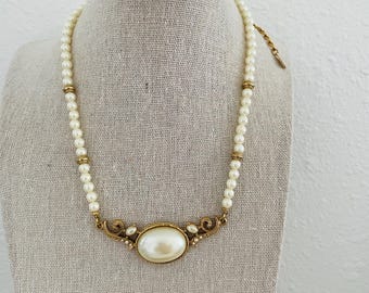 1928 Faux Pearl Bead Necklace 16" – Vintage Style Cabochon Statement Jewelry with Hook Clasp, Elegant Classic Necklace for Women