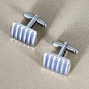 Striped Cuff links, Men&#39;s Dress Suit Silver Tone and Black Stripe Cufflinks, Groom Best Man Wedding Jewelry, Best Man Gift, Wedding Gift