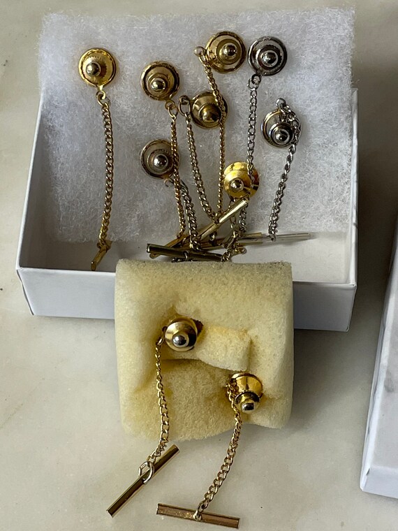 9 Piece Men's Tie Tacks With Chains, Formal Wear, Wed… Gem