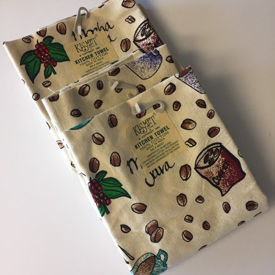 3 Linen Kitchen Tea Towels by Kismet, Pure Cotton Dish Towel, Barista