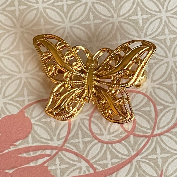 Napier Brooch Gold Tone 3D Butterfly Pin Butterfly Brooch Open