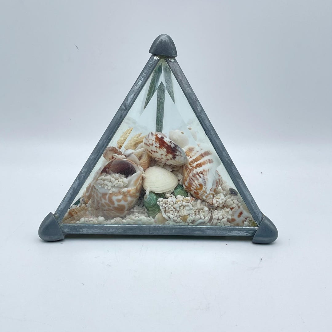 Seashell Pyramid Glass Paperweight, Beveled Table Paperweight Triangle ...